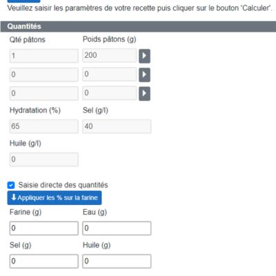 Calculateur de farine Biga (Rafcalc)